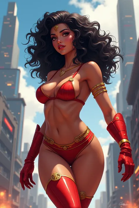 Superhero curly hairy black, mini bikini