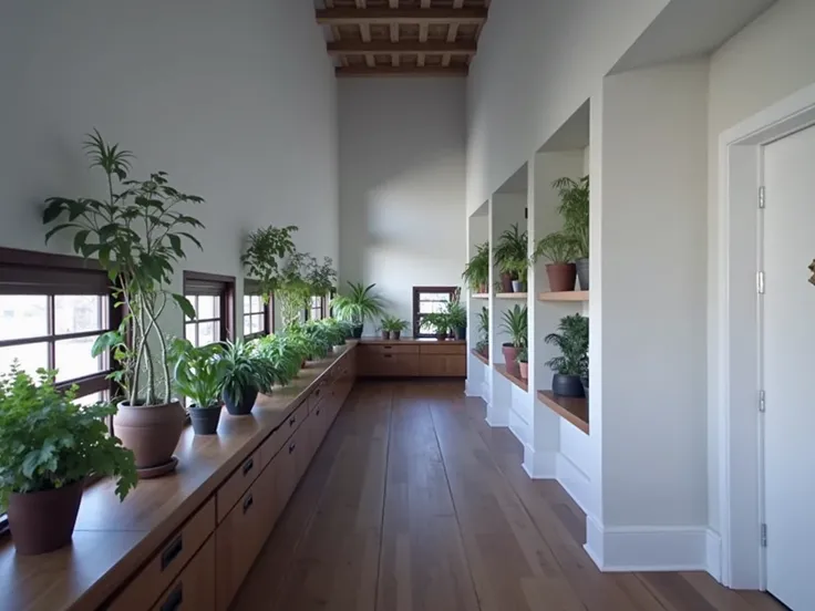 Add indoor plants on the wall in a straight row across the room