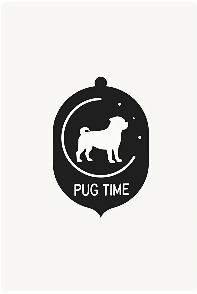  I want a logo for a watch store called  "PUG TIME ".  The brand sells womens and mens watches and is inspired by my mascot who is a pug. The logo is in black and white and you can use the silhouette of a pug and a watch to assemble the logo with the name 