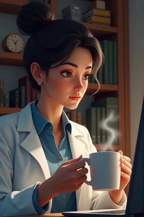 Smart doctor drinking coffee