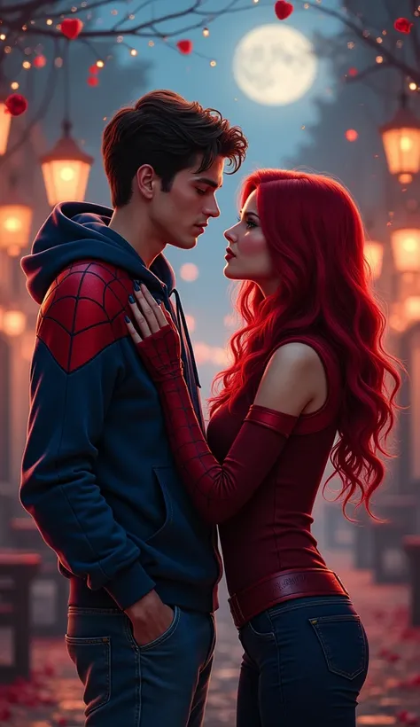 Handsome Peter Parker And Scarlet Witch Dating Masterpiece, Accurate, Award Winning, Best Quality, Textured Skin, Motion Lines, 