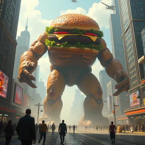 The hamburger monster attacks the city，Sci-fi movie 