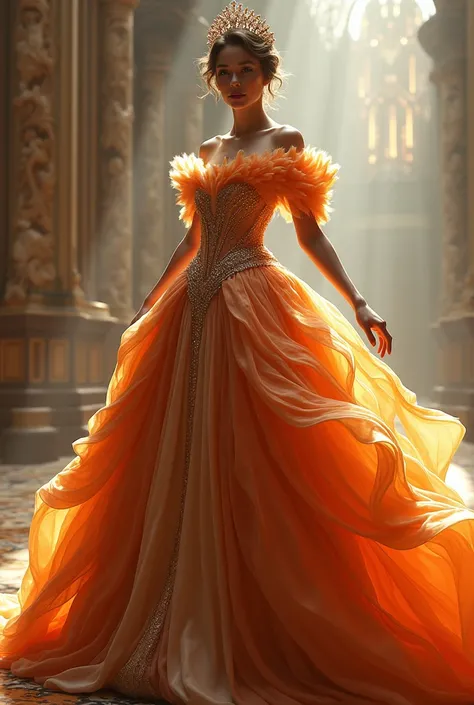 Queen big big ball gown flaunting etheral unique design and colour 👑💎 orange fur wavey 