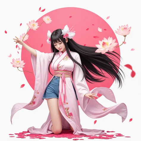 2K（tmasterpiece，k hd，hyper HD，32K）Long flowing black hair，ponds，zydink， a color， Aozhou people （Concubine girl）， （Silk scarf）， Combat posture， looking at the ground， long whitr hair， Floating hair， Carp pattern headdress， Chinese long-sleeved clothing， （ab...