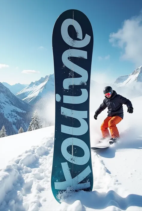 Place the letters  "POWDUCK"  on the snowboard to look great while filling it up