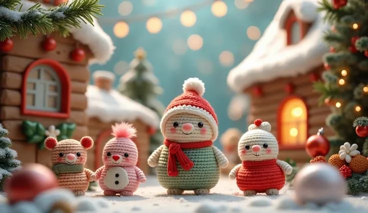 Amigurumi world Christmas , all objects is Amigurumi . Beautiful background festive Christmas atmosphere