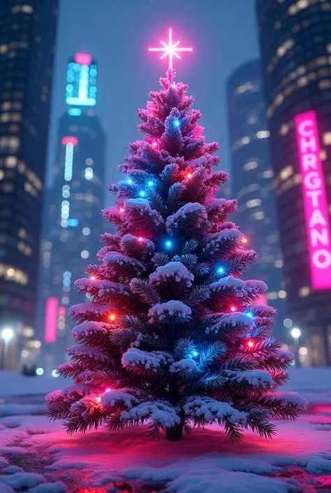  cristmas tree neon background