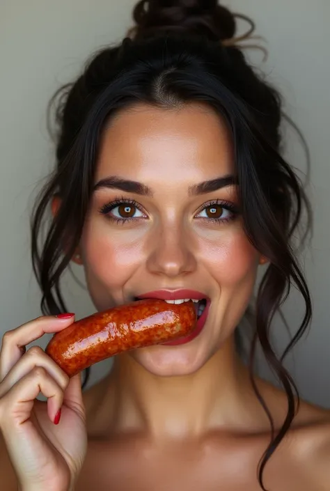 Jenna Ortega with sausage in her mouth