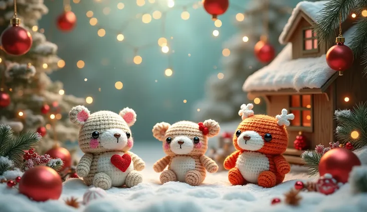 Amigurumi world Christmas , all objects is Amigurumi . Beautiful background festive Christmas atmosphere