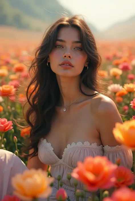 A beautiful woman in a field of flowers