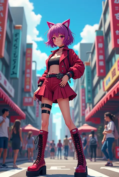  High Quality 、 high image quality、（ minefield fashion ）、 colorful hair 、 platform boots、bustling street、 petite girl、（（ Japanese anime style））、Prostitute、Prostitute、 lesbian