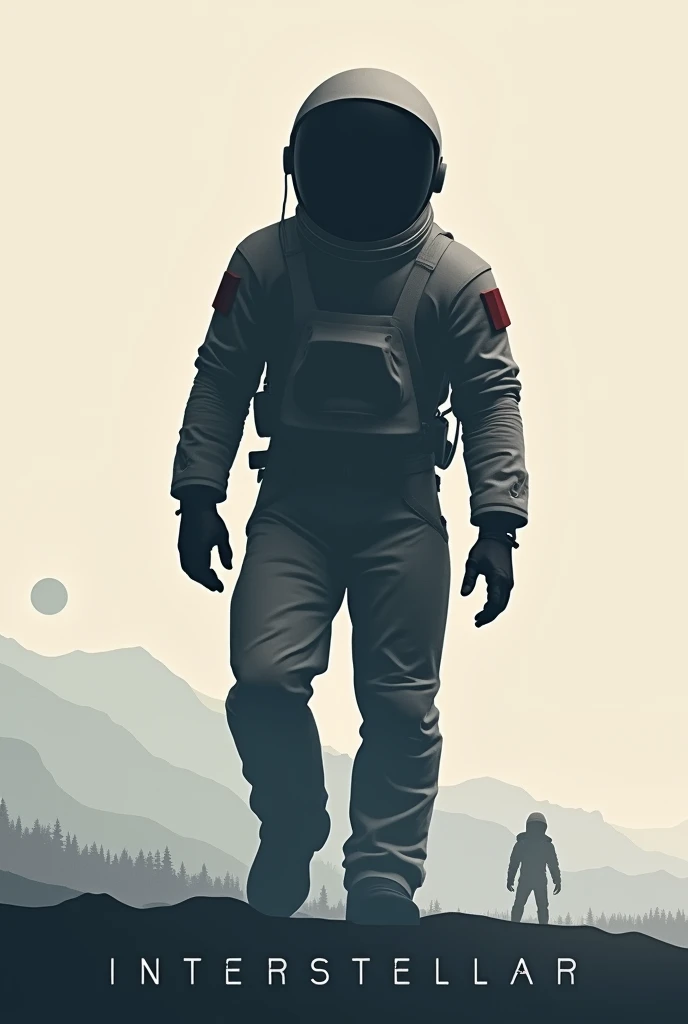 Generate a 2D-style cover of the movie Interstellar with Shadows using Gestalts law, 2D style background figure