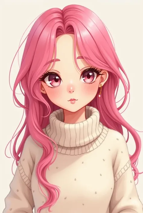 Beautiful girl wearing a sweater with pink hair 2D