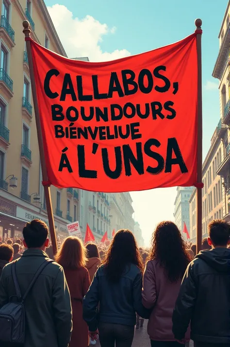 Banderole de manifestation où il est écrit : "Callabos, bourgeois, bienvenue à lUNSA"