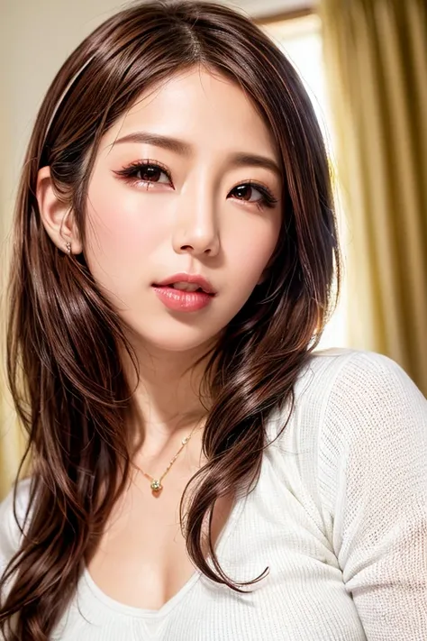 (8k,  RAW photos ,  realistic:1.25) ,(  lip gloss, eyelash, Glossy finish,  shiny skin,  top quality,  super high resolution ,  depth of field,  Color Difference,  caustics , Wide Light, Natural Shadows,  K-pop idol) She gives the audience a look of calm a...