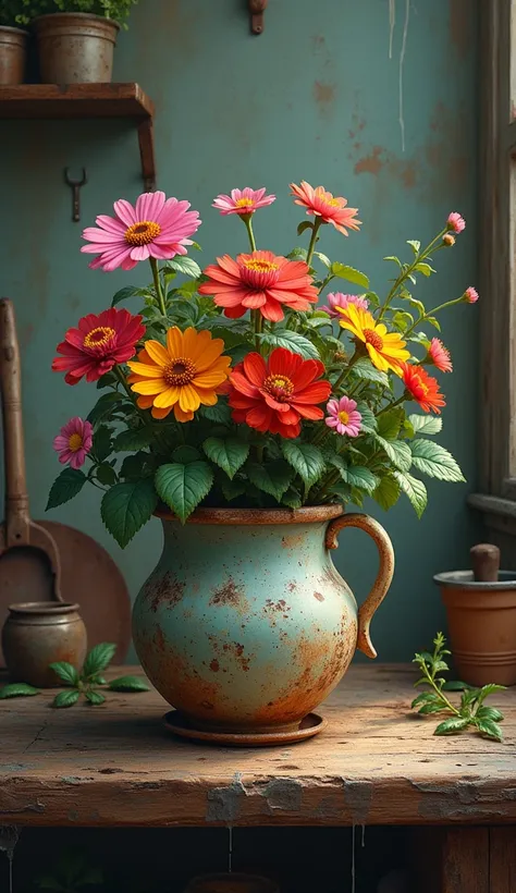 Make a image of a flowerpot, the graphics should be grunge