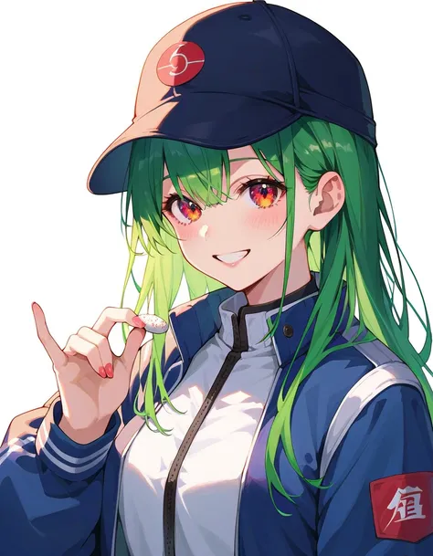 score_9, score_8_up, score_7_up,looking up:1.3,  1 woman , ((master piece)), ((best quality
)), ((Perfect Face))、Blushed、smile、Red Eyes、Deep Green Hair、 semi-long hair、Wear larger clothes、 jacket、 anime illustration、Realistic Background、anatomical fingers、...