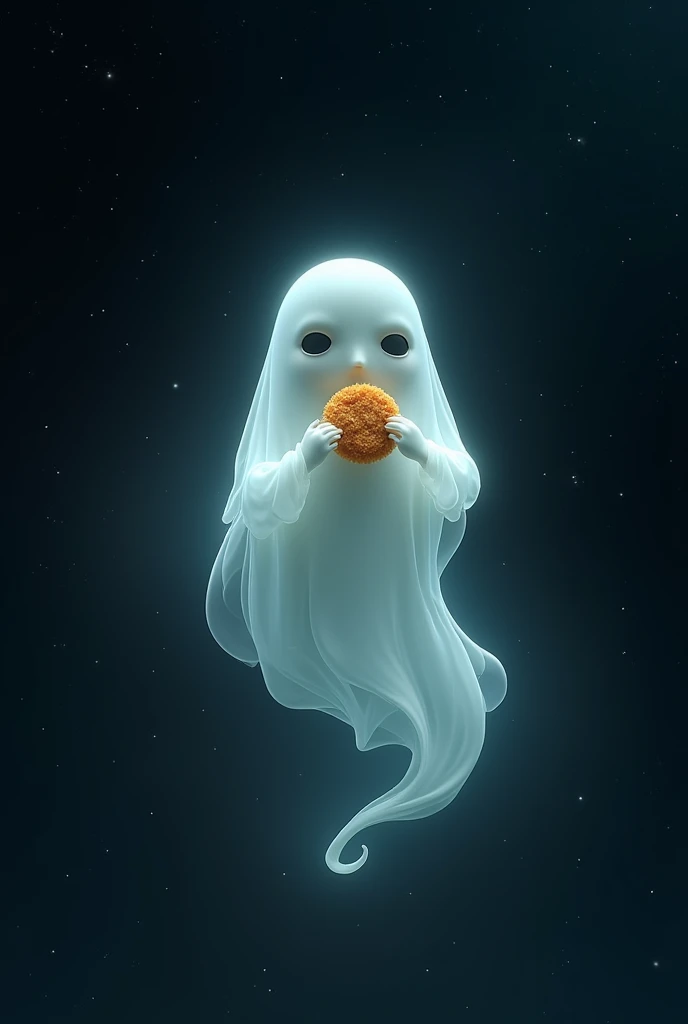 A GHOST IN SPACE EATING CHICKEN NUGGET