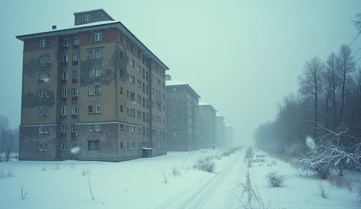  Soviet houses new buildings from the movie "The Irony of Fate or Enjoy Your Bath " in the snow. blizzard, 8 k