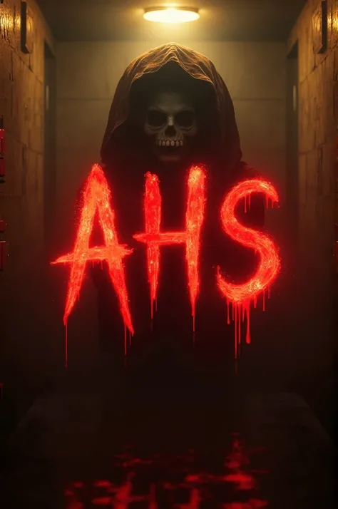 I want to make a professional youtube cover photo my cover photo will be written AHS text color will be golden and red color background will be horror cinematic view ghost effect and with it will be written I will upload video two days a week Monday and Th...