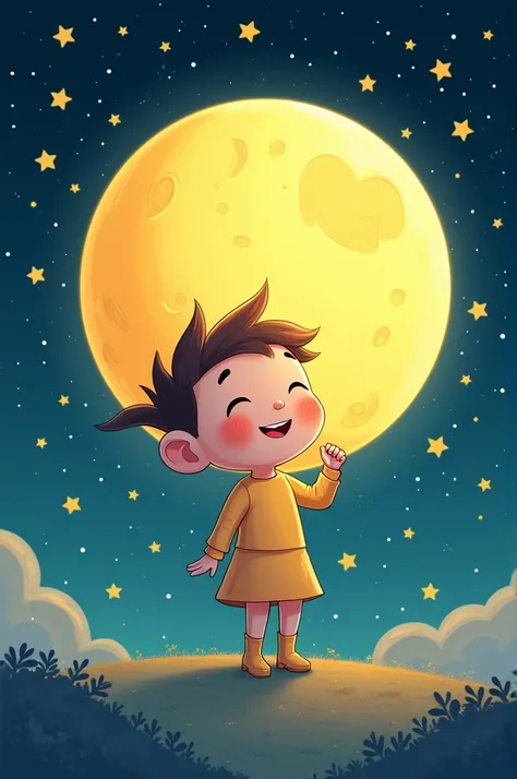 A  holding hands with the moon cartoon style 
