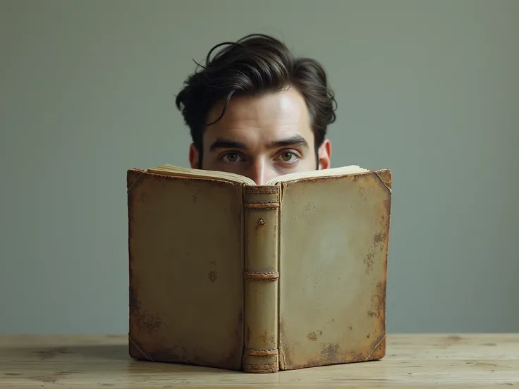 Closed book with a mans face