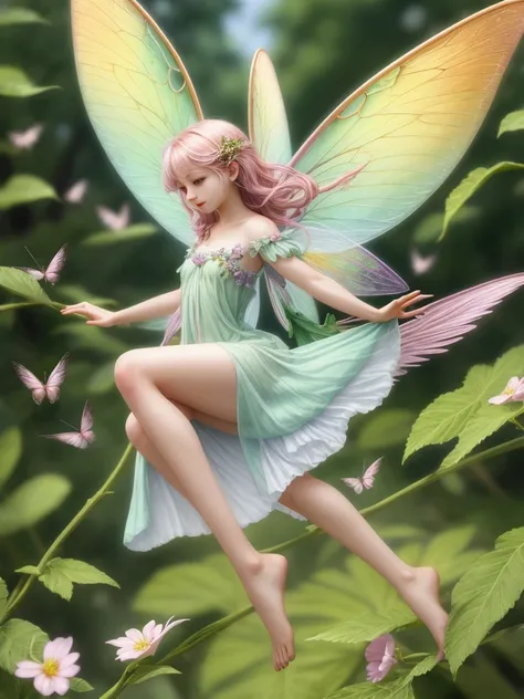  Fairies are often depicted 、 delicate beings with graceful beauty that allows them to  ,   fly  .   and are usually depicted with wings,  as small  .