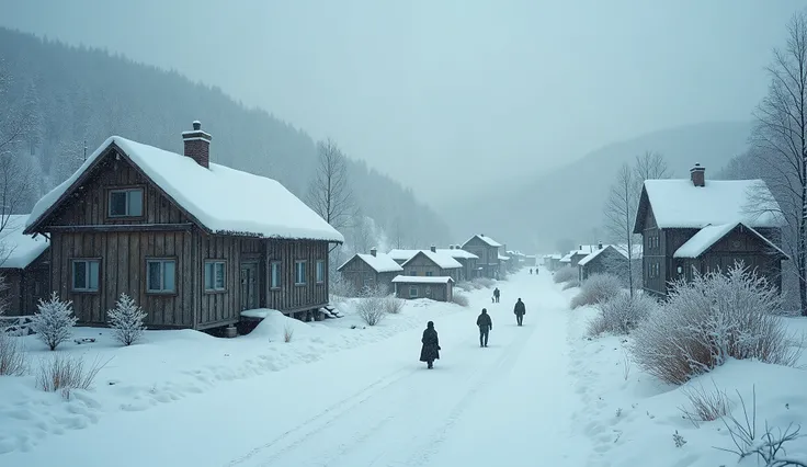  Snow Village from a Soviet film "Girls ", its snowing , Drifts, 8 k