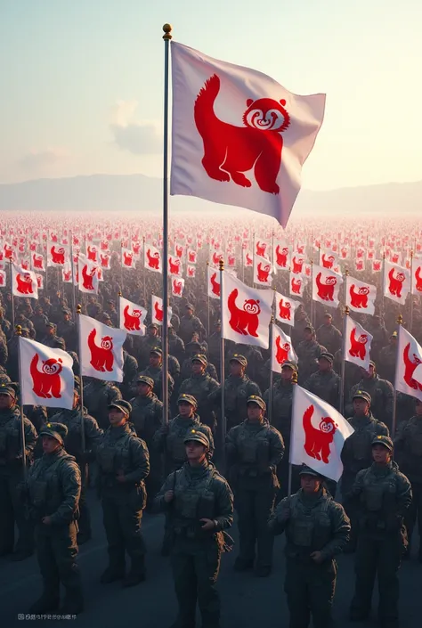 Make a picture

To have thousands of modern army soldiers holding flags.

A white flag with a red panda in the middle.