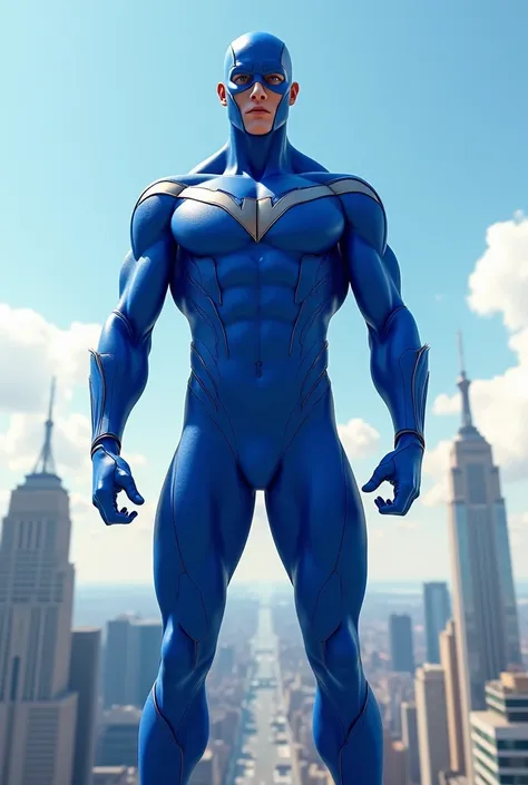 A blue super hero suit