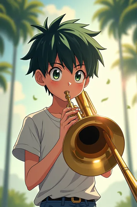 Anime boy play trombone