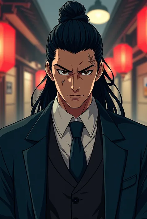 Man with long hair, with bun, Yakuza, man, anime style 