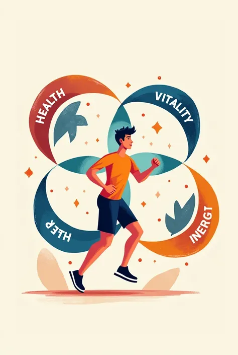  is a picture of a young athlete surrounded by three circles, each circle in which one of these words is written (Health, vitality, energy )