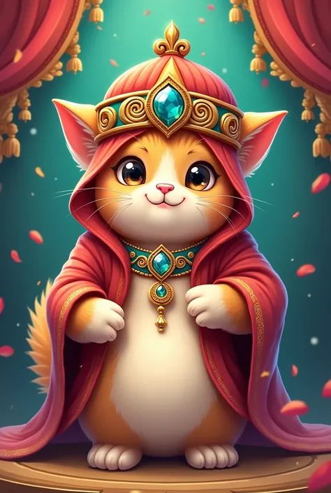 Cute fat cat dressed as an Arab sultan, wearing an Arab headgear, asking for a cartoon image, making the image into a crypto coin.