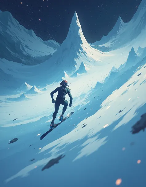 Ski Sprint, universe,  skier, no gravity, planet,  surreal, Mysterious Landscape