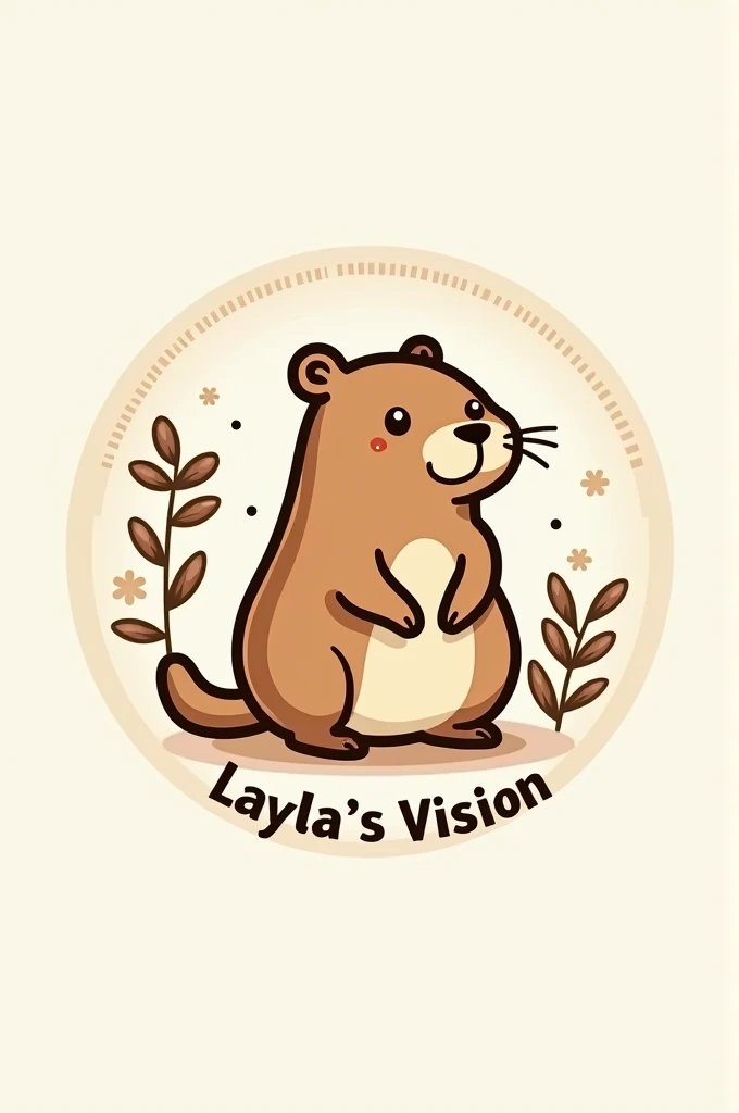 Create a logo vintage style, brown theme colour, background white round logo. Tagline "Laylas vision"  add the broen capybara in the middle, doodle style, overall Japanese vibe and. Make it very very aesthetic and creative 