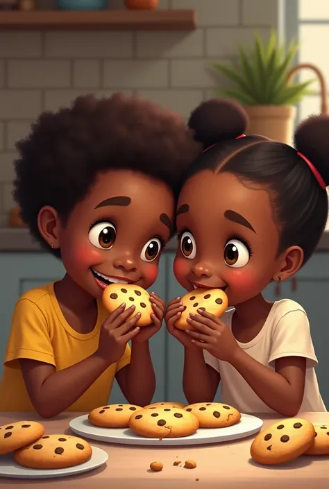 Cute african american s eating cookies