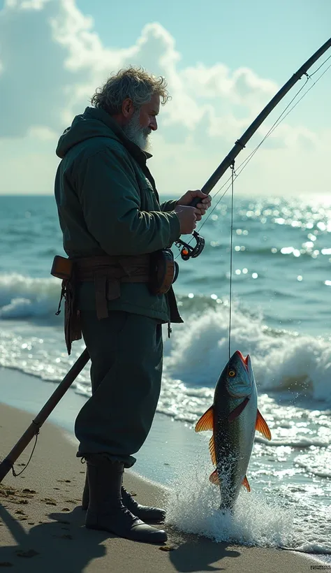 Person taking fish out of the sea 