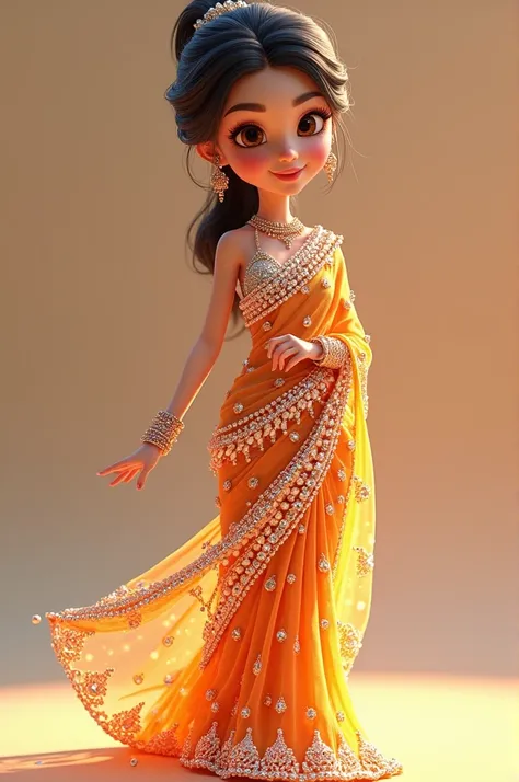 A cartoon ar model in emblished diamond saree