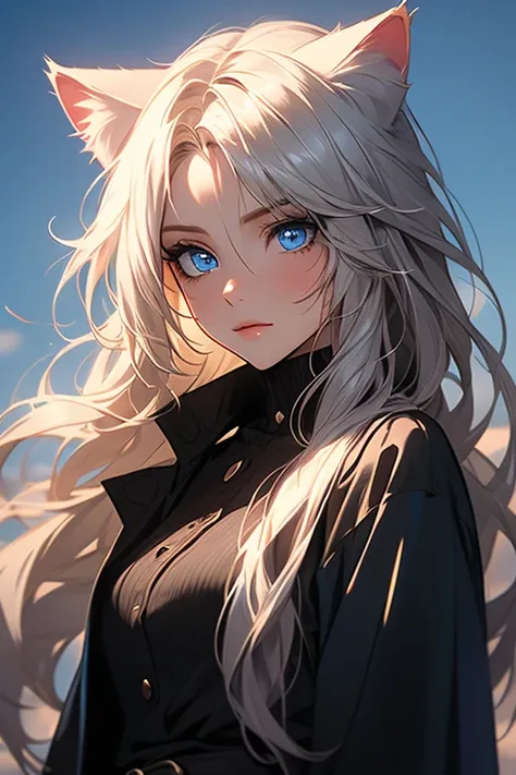  cat ears, brutal (((1man))), henry cavel ,  with developing hair,  blond hair ,  shiny silk hair , белый мундир, по пояс, (((большие cat ears))), (((Bright blue eyes))), (((дерзкая улыбка)))