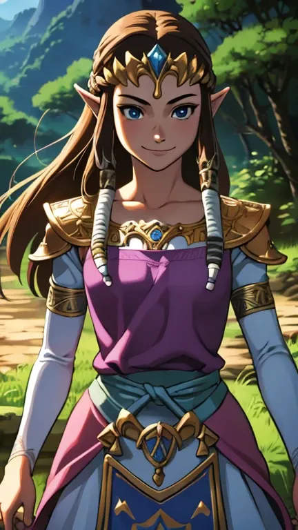 (1girl, princess zelda), (extremely detailed CG unit 8k wallpaper),(master part), (best quality), (ultra detail), (best illustration),(comic lo takamichi style), cowboy shot, standing, facing viewer, looking at viewer, perfect face, perfect eyes, perfect f...