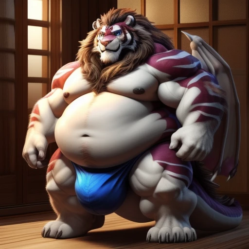  kimono、Onmyoji、 NJ 5 fuzzy,( lion 、Tiger、Husky、 Alaskan Malamute、Liger 、 dragon、Grizzly)，Lonely，Wildlife，( Plump Body )，Strong muscles，Thick arms，Luxurious， plump cheeks，ふっくらしたBelly meat、 beard ， chest hair、 big belly hair 、 mature，uncle，  black eyebrow  ...