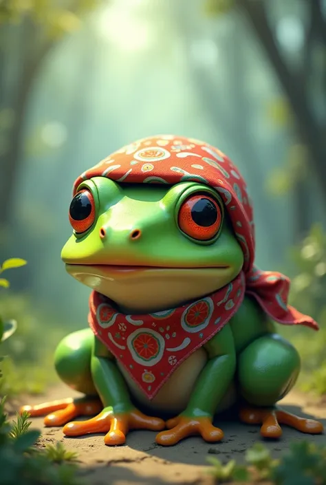 Pepe in a bandana with a peace logo on his forehead, chilling