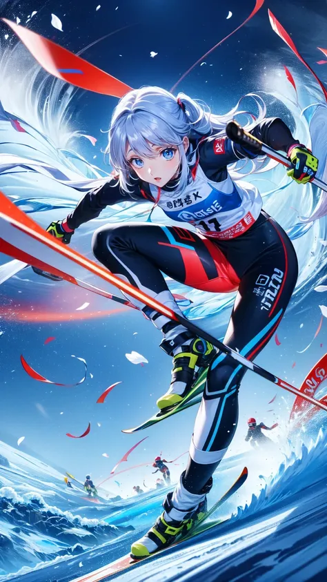 ,Ski Sprint,Ski sprint, ski sprint( super detailed), ( top quality), ( high definition ), 、( Female Alpine Skiing  )、  Genius Female Skier 、 Agile Turn  、 ski stock on both hands、Skis on both feet 。 Transcendental Gliding Skills 、  Dynamic Composition 、 Sp...