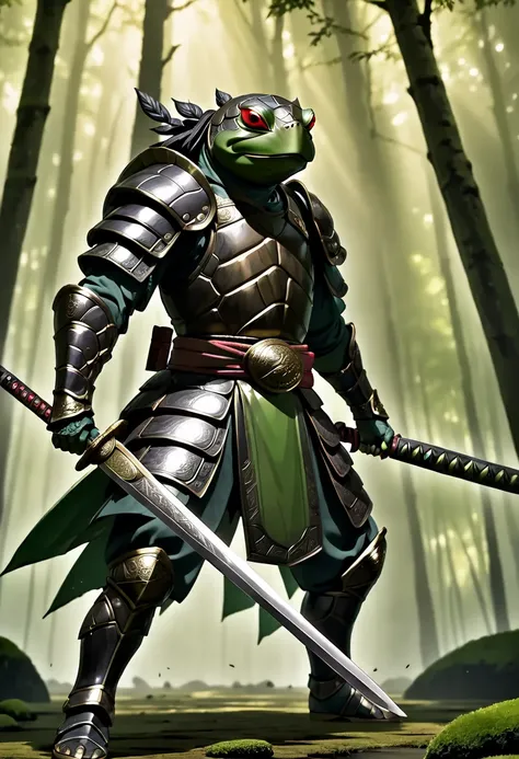 anime, janima, (masterpiece, best quality, ultra detailed, best shadow), (detailed background, dark fantasy), (detailed human face and head), 1 boy, male, best quality, cinematic lighting, darkness, character, bonze armor , turtle warrior, 1 30 year old bo...