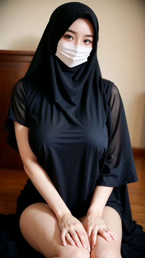  a beautiful young woman hijab, (((super big breast))), (very big breast covered),Large open neckline、thigh legs, perfect face, (((very huge big breast,))), curvy shaped body, 
cleavages,((( Gigantic Breast))), completely naked, showing nipples and pussy, ...