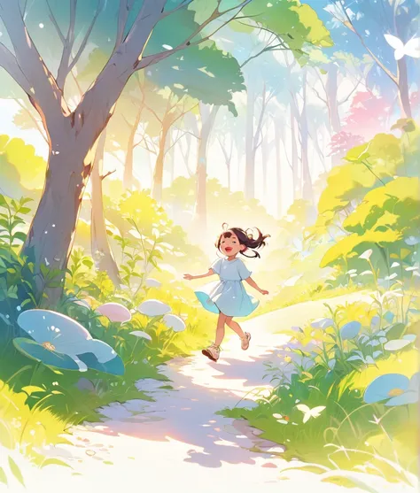 Eco-friendly images, nature, human ren having fun, bright images, illustrations, illustrations, light colors, pastel colors, soft light shades