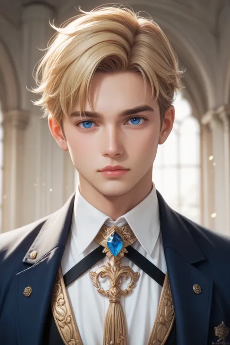 Western romance fantasy、 Blonde Blue Eyes 、Male characters bust up 、 one man、 Handsome Man with a Frontal Bust Up、Prince、Knights Outfit 、 height 185 cm、The atmosphere is expressionless and doesnt let people approach、Age 23 、He Lost His Parents and Doesnt K...