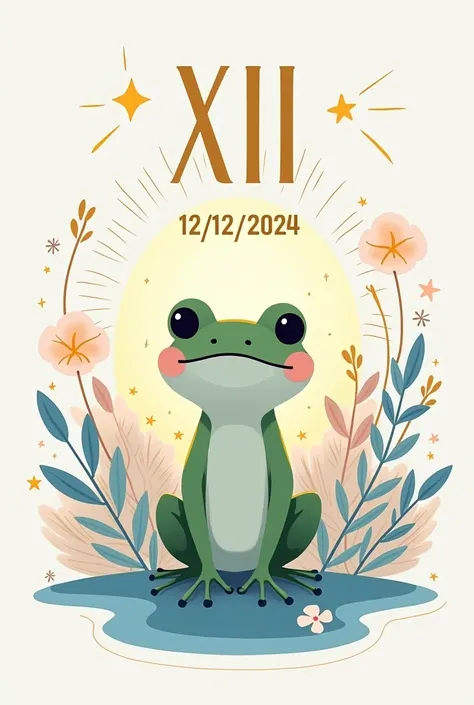 A digital illustration styled as a minimalist greeting card. The central figure is a refined, cartoonish frog character inspired by Pepe, standing gracefully in a peaceful scene. Pepe has a serene and warm expression, symbolizing gratitude and optimism. Ab...