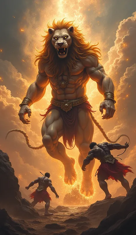 Narasimha avatar half lion and half human defeating both asuras hinranyaksha and hiranyakashipu 